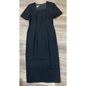 Donna Morgan Sz 10 Black Beaded Sleeve Long Formal Dress Gown Crepe